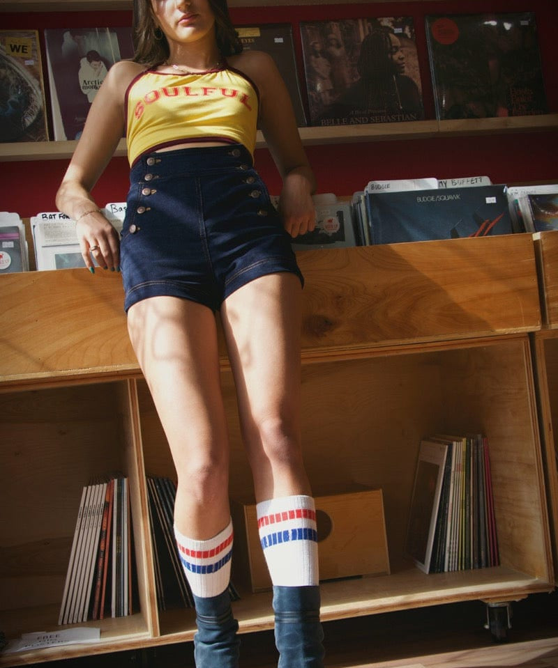 Soul Sister since 1969 - High waisted Sailor shorts - Indigo Corduroy